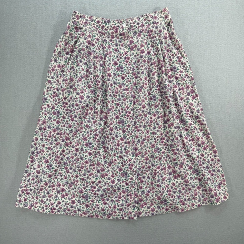 Vtg 80s Jantzen Sz 12 Button Front Cottagecore Pink Purple Floral Corduroy Skirt